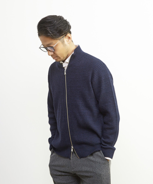 MEN'S MELROSE（メンズメルローズ）の「タックリブスタンドZIP / ドライバーズニット（カーディガン/ボレロ・メンズ・グレー/ネイビー・2/4/3）」の5枚目の写真