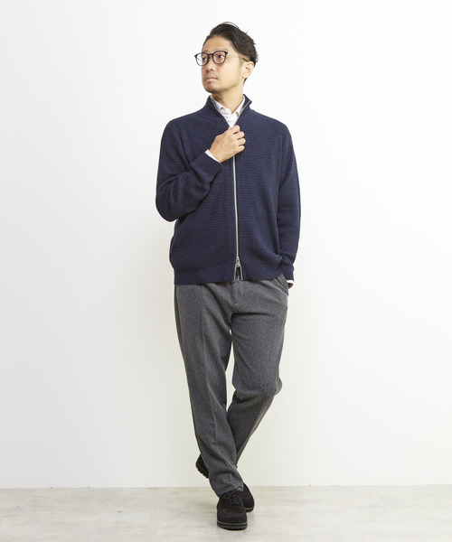 MEN'S MELROSE（メンズメルローズ）の「タックリブスタンドZIP / ドライバーズニット（カーディガン/ボレロ・メンズ・グレー/ネイビー・2/4/3）」の6枚目の写真