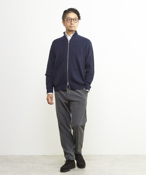 MEN'S MELROSE（メンズメルローズ）の「タックリブスタンドZIP / ドライバーズニット（カーディガン/ボレロ・メンズ・グレー/ネイビー・2/4/3）」の7枚目の写真