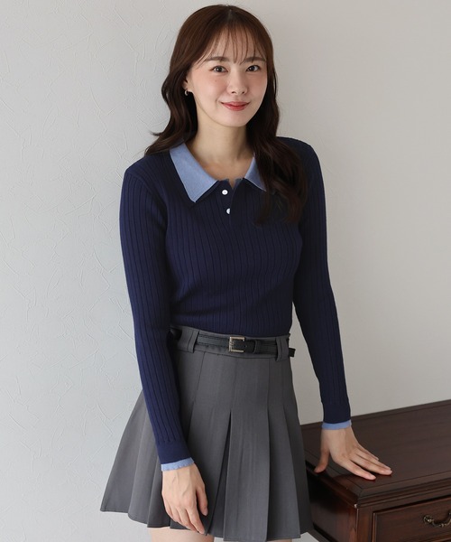 新色追加》シャツレイヤードポロニット（ニット/セーター）｜BLUEEAST