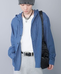 SPINNS | フード付きネルチェックシャツ/オンブレ/ギンガム/ブロック/シャツパーカー(シャツ/ブラウス)