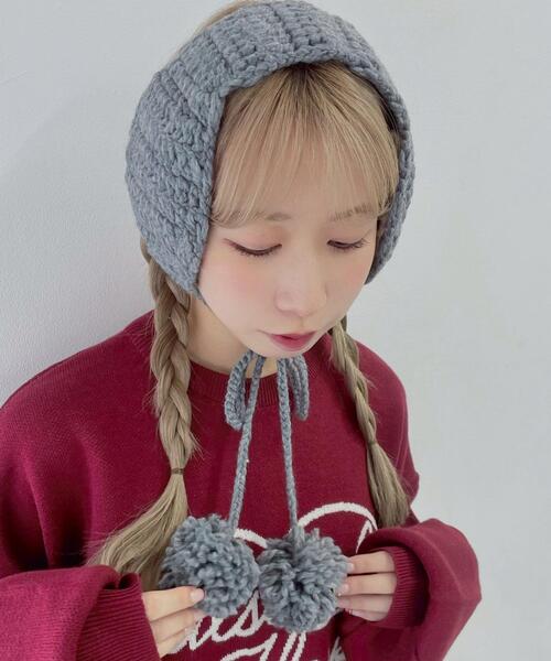 WEGO（ウィゴー）の「WEGO/ポンポン付きイヤーマフ（イヤーマフ・レディース・ワイン/グレー/ホワイト/ブラック・FREE）」の4枚目の写真