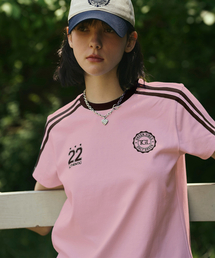 サッカーフットボール配色半袖Tシャツ[ライトピンク]