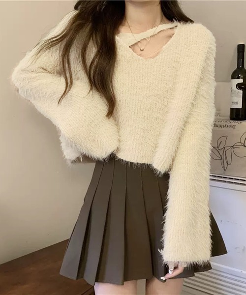 VIBGYOR(ヴィブジョー)の「【EIZZ/アイズ】チョーカー風 ネック シャギーニットトップス(ニット/セーター・レディース・オフホワイト/アイボリー/ブラック/パープル・FREE)」の7枚目の写真