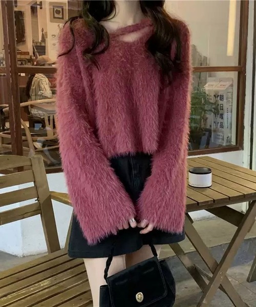 VIBGYOR(ヴィブジョー)の「【EIZZ/アイズ】チョーカー風 ネック シャギーニットトップス(ニット/セーター・レディース・オフホワイト/アイボリー/ブラック/パープル・FREE)」の14枚目の写真