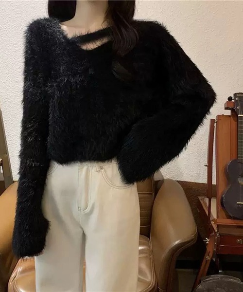VIBGYOR(ヴィブジョー)の「【EIZZ/アイズ】チョーカー風 ネック シャギーニットトップス(ニット/セーター・レディース・オフホワイト/アイボリー/ブラック/パープル・FREE)」の18枚目の写真