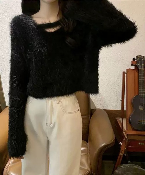VIBGYOR(ヴィブジョー)の「【EIZZ/アイズ】チョーカー風 ネック シャギーニットトップス(ニット/セーター・レディース・オフホワイト/アイボリー/ブラック/パープル・FREE)」の19枚目の写真