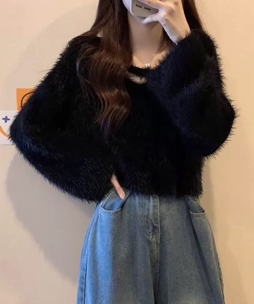 VIBGYOR(ヴィブジョー)の「【EIZZ/アイズ】チョーカー風 ネック シャギーニットトップス(ニット/セーター・レディース・オフホワイト/アイボリー/ブラック/パープル・FREE)」の22枚目の写真