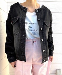 Q | ノーカラーデニムブルゾン(デニムジャケット)