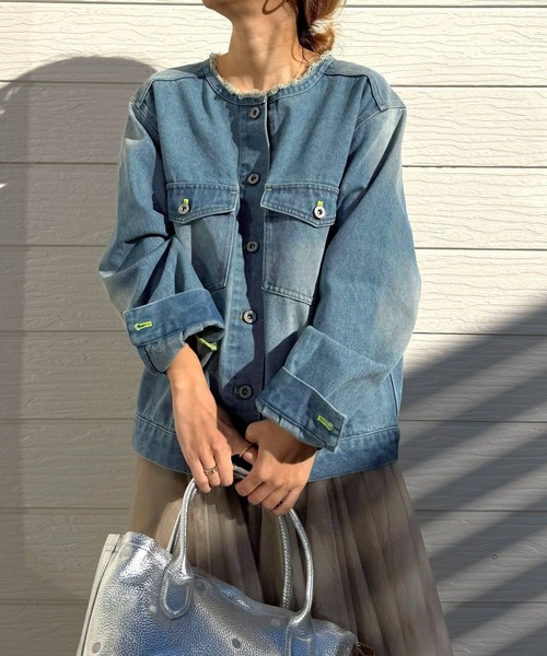 UNFOLK UNFOLK ブルゾン ノーカラージャケット デニムブルゾン UNFOLK