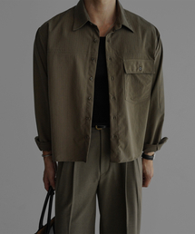 BOWLOW PRODUCT（バウロープロダクト）の「Stripe One Pocket Crop Shirt [Mocha]（シャツ/ブラウス）」