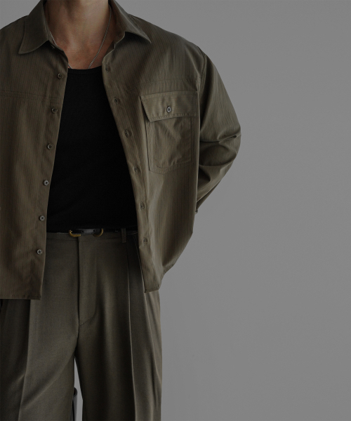 BOWLOW PRODUCT（バウロープロダクト）の「ストライプワンポケットクロップシャツ[モカ]（シャツ/ブラウス・メンズ・その他・LARGE/MEDIUM）」の3枚目の写真