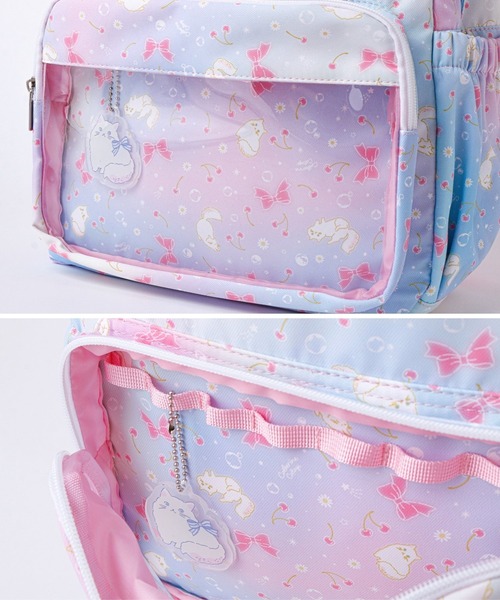 Catherine Cottage（キャサリンコテージ）の「クリアポケット付きネコ柄リュックサック　キーホルダーセット（バックパック/リュック・キッズ・パープル・FREE）」の2枚目の写真