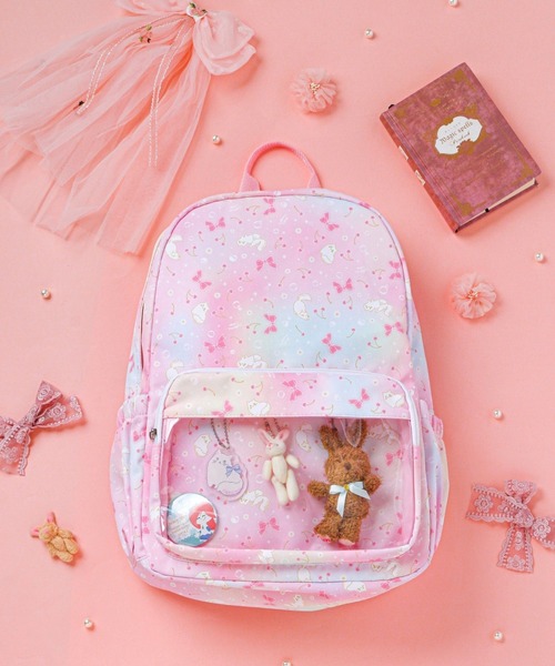 Catherine Cottage（キャサリンコテージ）の「クリアポケット付きネコ柄リュックサック　キーホルダーセット（バックパック/リュック・キッズ・パープル・FREE）」の3枚目の写真