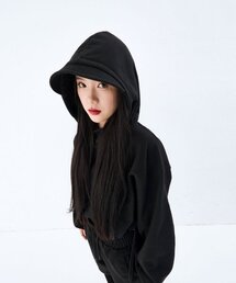 リバースブロックキャップクロップフードブラック