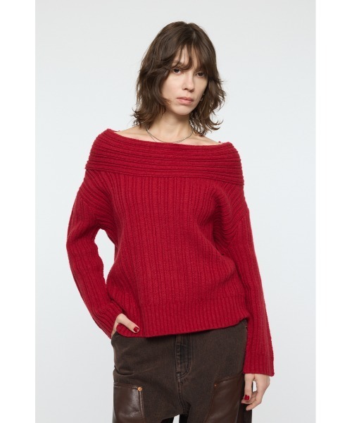 MOUSSY(マウジー)の「OVER RIB オフショルダー(ニット/セーター・レディース・杢グレー/レッド/ブラウン/アイボリー・FREE)」の18枚目の写真