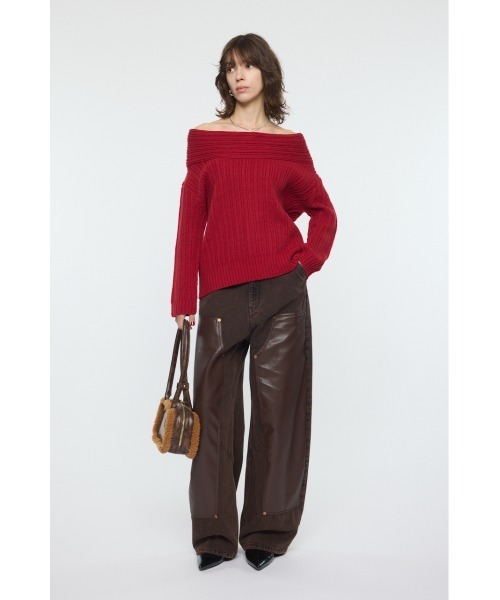 MOUSSY(マウジー)の「OVER RIB オフショルダー(ニット/セーター・レディース・杢グレー/レッド/ブラウン/アイボリー・FREE)」の19枚目の写真