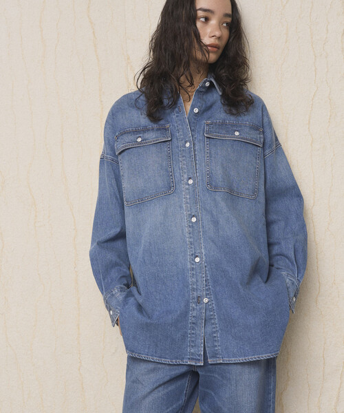 Healthy denim（ヘルシーデニム）の「Healthy Denim/ヘルシーデニム Almond / ビッグシルエット デニムシャツ（シャツ/ブラウス・レディース・ブルー/サックスブルー・ONE SIZE）」の3枚目の写真