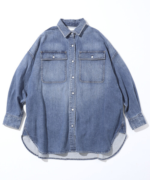 Healthy denim（ヘルシーデニム）の「Healthy Denim/ヘルシーデニム Almond / ビッグシルエット デニムシャツ（シャツ/ブラウス・レディース・ブルー/サックスブルー・ONE SIZE）」の14枚目の写真