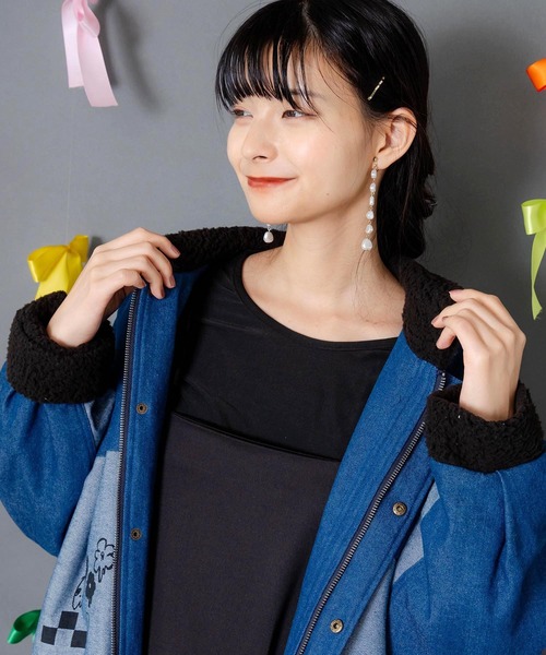 ScoLar（スカラー）の「153755：落書きモザイク柄デニム×ボアジャケット（デニムジャケット・レディース・ネイビー/ブラック・M）」の17枚目の写真