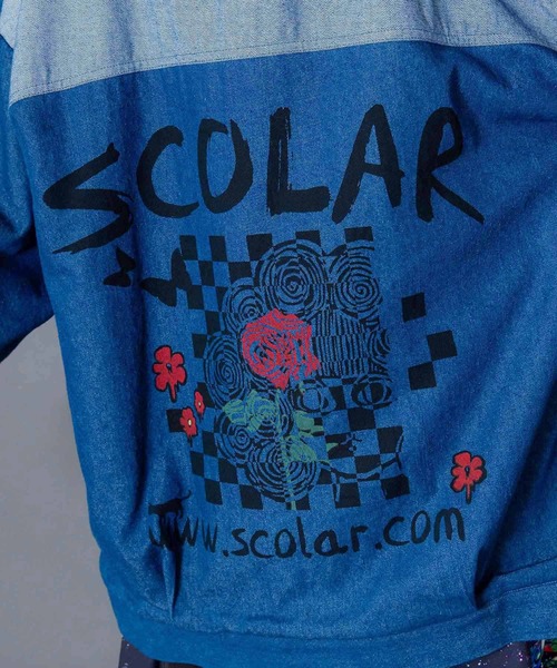 ScoLar（スカラー）の「153755：落書きモザイク柄デニム×ボアジャケット（デニムジャケット・レディース・ネイビー/ブラック・M）」の18枚目の写真