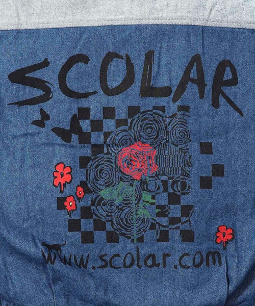 ScoLar（スカラー）の「153755：落書きモザイク柄デニム×ボアジャケット（デニムジャケット・レディース・ネイビー/ブラック・M）」の10枚目の写真