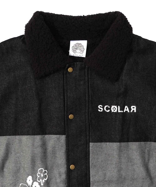 ScoLar（スカラー）の「153755：落書きモザイク柄デニム×ボアジャケット（デニムジャケット・レディース・ネイビー/ブラック・M）」の11枚目の写真