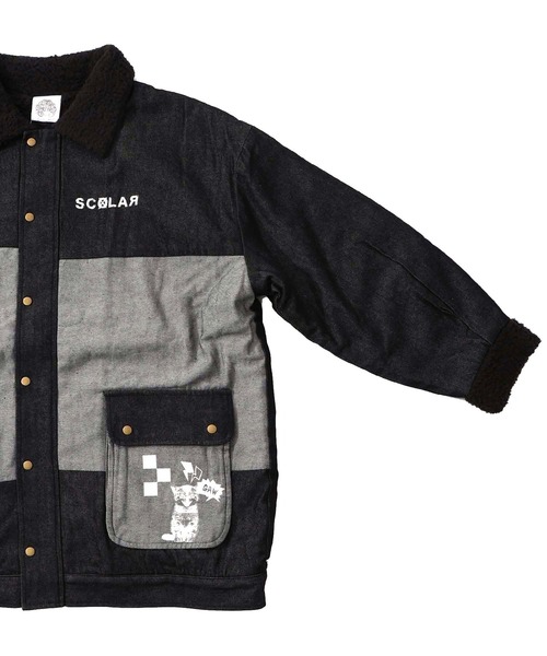 ScoLar（スカラー）の「153755：落書きモザイク柄デニム×ボアジャケット（デニムジャケット・レディース・ネイビー/ブラック・M）」の12枚目の写真