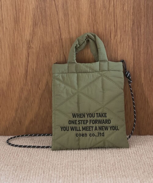 coen(コーエン)の「【再入荷/新色登場】ロゴ刺繍 幾何柄 キルト2wayショルダーバッグ(ショルダーバッグ・レディース・ホワイト/ピンク/ライム/ブラック/ライトブルー/その他6/シルバー/その他4/コバルトブルー/その他7/オリーブ・FREE)」の3枚目の写真