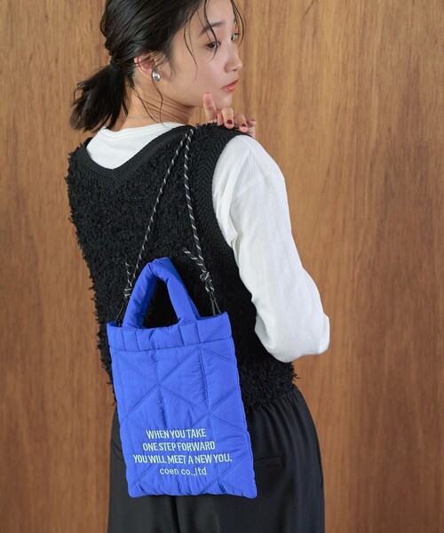 coen(コーエン)の「【再入荷/新色登場】ロゴ刺繍 幾何柄 キルト2wayショルダーバッグ(ショルダーバッグ・レディース・ホワイト/ピンク/ライム/ブラック/ライトブルー/その他6/シルバー/その他4/コバルトブルー/その他7/オリーブ・FREE)」の6枚目の写真