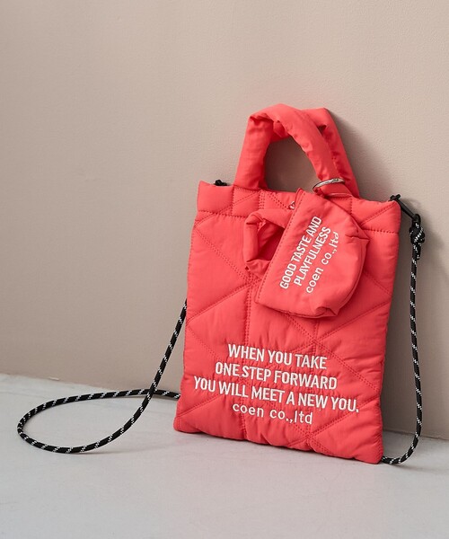 coen（コーエン）の「ロゴ刺繍 幾何柄 キルト2wayショルダーバッグ（ショルダーバッグ・レディース・ホワイト/ピンク/ライム/ブラック/ライトブルー/その他6/シルバー・FREE）」の5枚目の写真