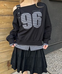 チェックレイヤードワンショルスウェット