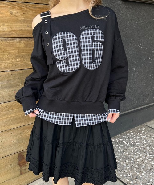 WC(ダブル シー)の「チェックレイヤードワンショルスウェット(スウェット・レディース・グレー/ブラック・FREE)」の2枚目の写真