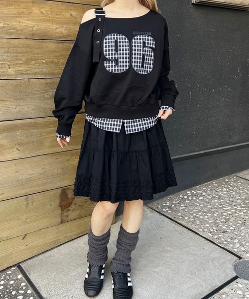 WC(ダブル シー)の「チェックレイヤードワンショルスウェット(スウェット・レディース・グレー/ブラック・FREE)」の4枚目の写真