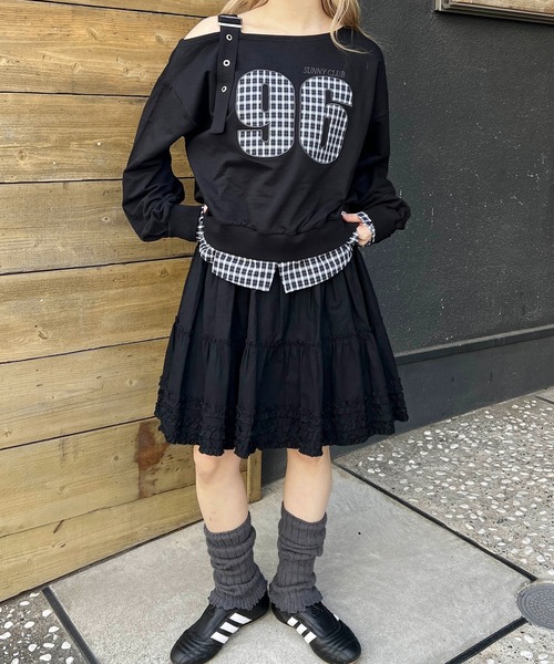 WC(ダブル シー)の「チェックレイヤードワンショルスウェット(スウェット・レディース・グレー/ブラック・FREE)」の6枚目の写真