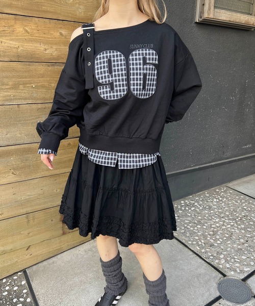 WC(ダブル シー)の「チェックレイヤードワンショルスウェット(スウェット・レディース・グレー/ブラック・FREE)」の7枚目の写真