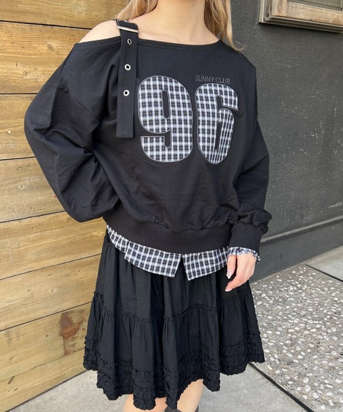 WC(ダブル シー)の「チェックレイヤードワンショルスウェット(スウェット・レディース・グレー/ブラック・FREE)」の3枚目の写真