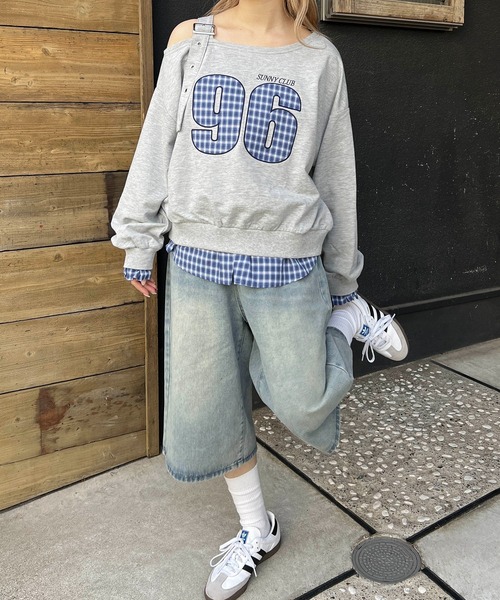 WC(ダブル シー)の「チェックレイヤードワンショルスウェット(スウェット・レディース・グレー/ブラック・FREE)」の10枚目の写真