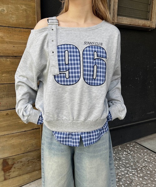 WC(ダブル シー)の「チェックレイヤードワンショルスウェット(スウェット・レディース・グレー/ブラック・FREE)」の8枚目の写真