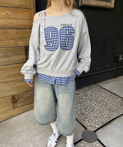 WC(ダブル シー)の「チェックレイヤードワンショルスウェット(スウェット・レディース・グレー/ブラック・FREE)」の13枚目の写真
