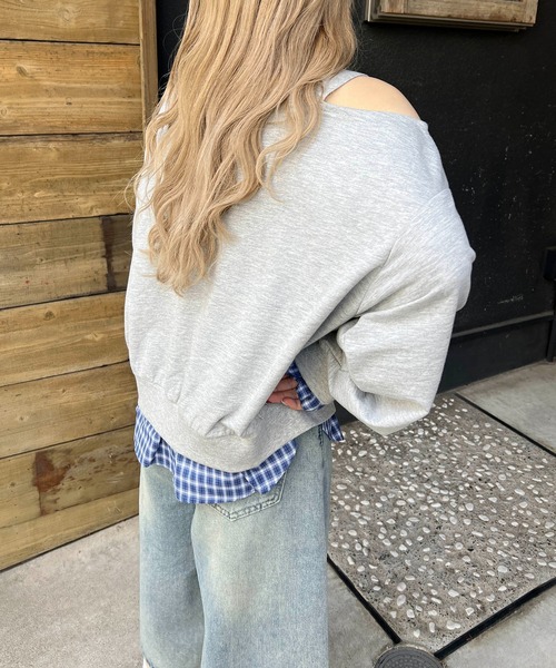 WC(ダブル シー)の「チェックレイヤードワンショルスウェット(スウェット・レディース・グレー/ブラック・FREE)」の9枚目の写真