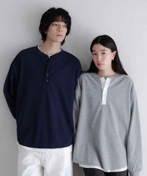 LOWRYS FARM（ローリーズファーム）の「【LFM(U)】ワッフルヘンリーネックＴＬＳ　 640200（Tシャツ/カットソー・メンズ・ネイビー/グレー/ホワイト・LARGE/MEDIUM）」の3枚目の写真