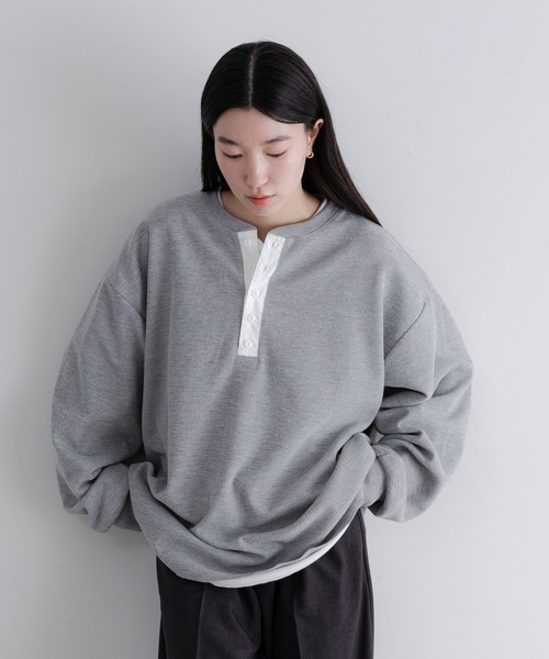 LOWRYS FARM（ローリーズファーム）の「【LFM(U)】ワッフルヘンリーネックＴＬＳ　 640200（Tシャツ/カットソー・メンズ・ネイビー/グレー/ホワイト・LARGE/MEDIUM）」の2枚目の写真