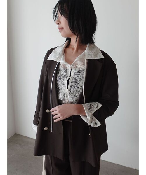 LAGUNAMOON(ラグナムーン)の「フラワーパターンレースシャツ 【夏服】 【シアートップス】(シャツ/ブラウス・レディース・ブラック/ホワイト・FREE)」の4枚目の写真