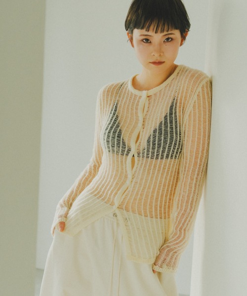 lit（リット）の「Open Ladder Knit Cardigan（ニット/セーター・レディース・ブラック/アイボリー/スモークグレー・FREE）」の2枚目の写真