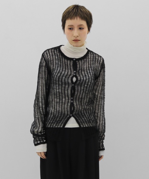 lit（リット）の「Open Ladder Knit Cardigan（ニット/セーター・レディース・ブラック/アイボリー/スモークグレー・FREE）」の3枚目の写真