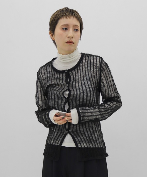 lit（リット）の「Open Ladder Knit Cardigan（ニット/セーター・レディース・ブラック/アイボリー/スモークグレー・FREE）」の6枚目の写真