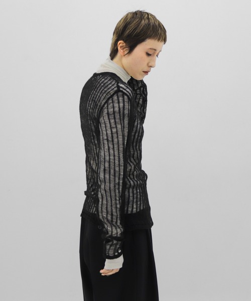 lit（リット）の「Open Ladder Knit Cardigan（ニット/セーター・レディース・ブラック/アイボリー/スモークグレー・FREE）」の9枚目の写真