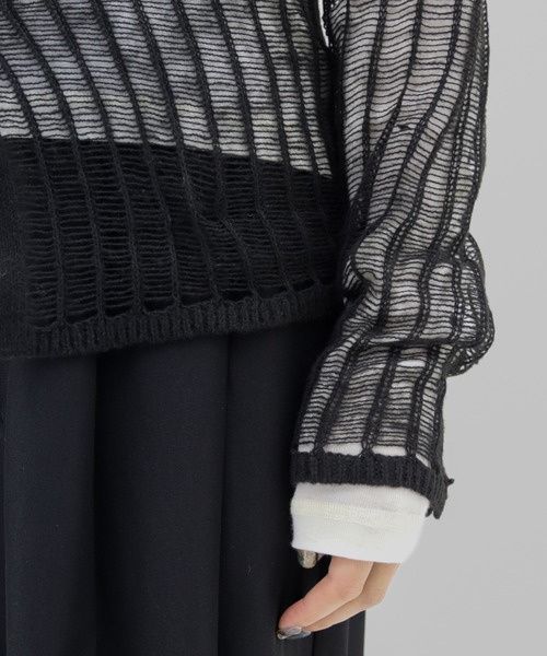 lit（リット）の「Open Ladder Knit Cardigan（ニット/セーター・レディース・ブラック/アイボリー/スモークグレー・FREE）」の13枚目の写真