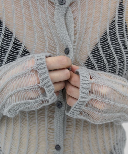 lit（リット）の「Open Ladder Knit Cardigan（ニット/セーター・レディース・ブラック/アイボリー/スモークグレー・FREE）」の4枚目の写真